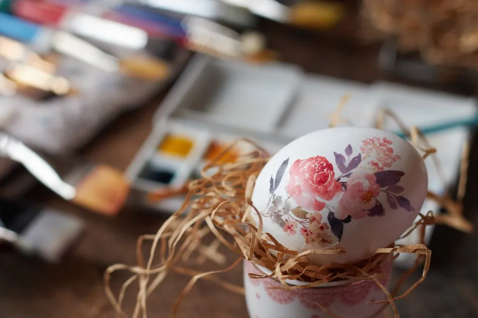 Floral Fabric Easter Basket with Eggs