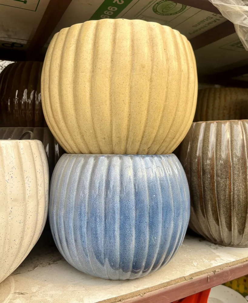 Fluted Ceramic Planter Pair