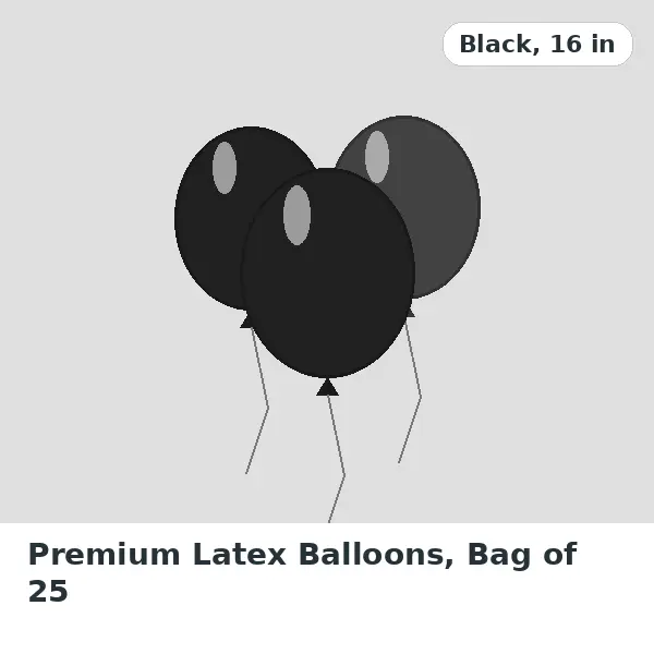 Premium Latex Balloons, Bag of 25 - Black, 16 in