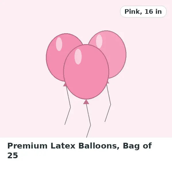Premium Latex Balloons, Bag of 25 - Pink, 16 in