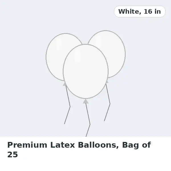 Premium Latex Balloons, Bag of 25 - White, 16 in