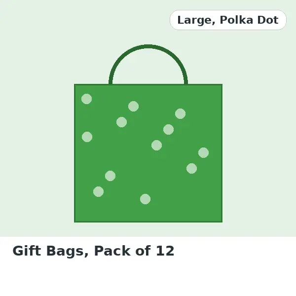 Gift Bags, Pack of 12 - Large, Polka Dot