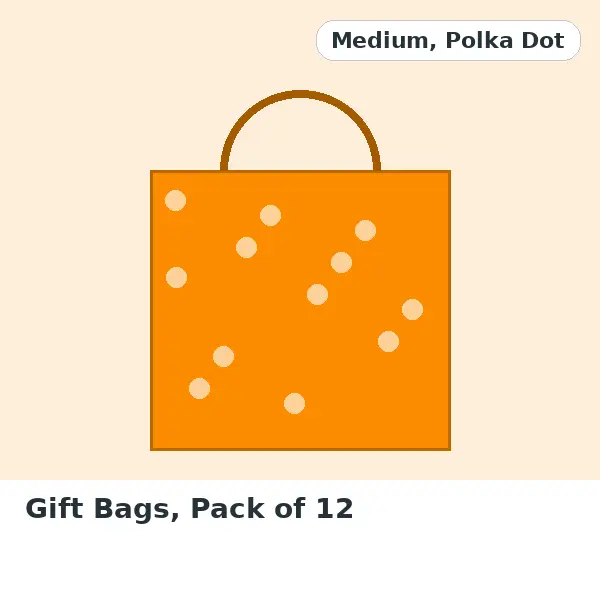 Gift Bags, Pack of 12 - Medium, Polka Dot