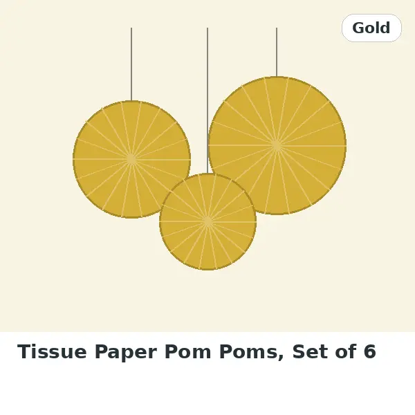 Tissue Paper Pom Poms, Set of 6 - Gold
