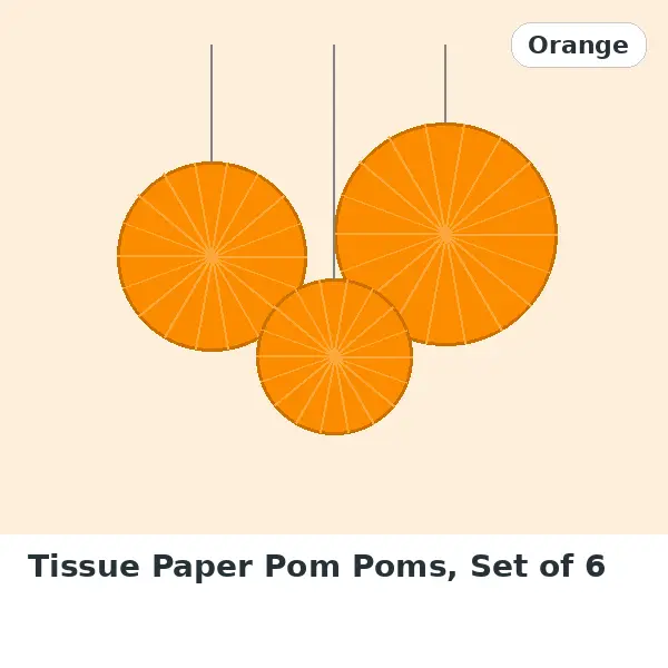 Tissue Paper Pom Poms, Set of 6 - Orange