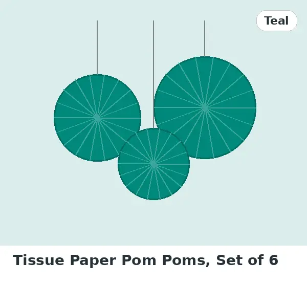 Tissue Paper Pom Poms, Set of 6 - Teal
