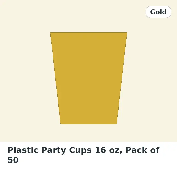 Plastic Party Cups 16 oz, Pack of 50 - Gold