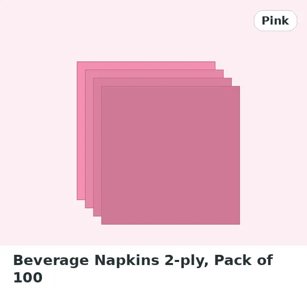 Beverage Napkins 2-ply, Pack of 100 - Pink