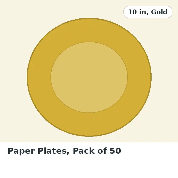 Paper Plates, Pack of 50 - 10 in, Gold