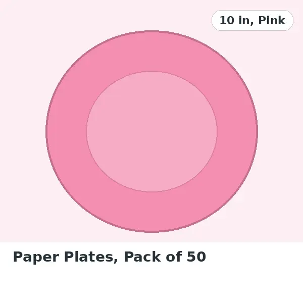 Paper Plates, Pack of 50 - 10 in, Pink