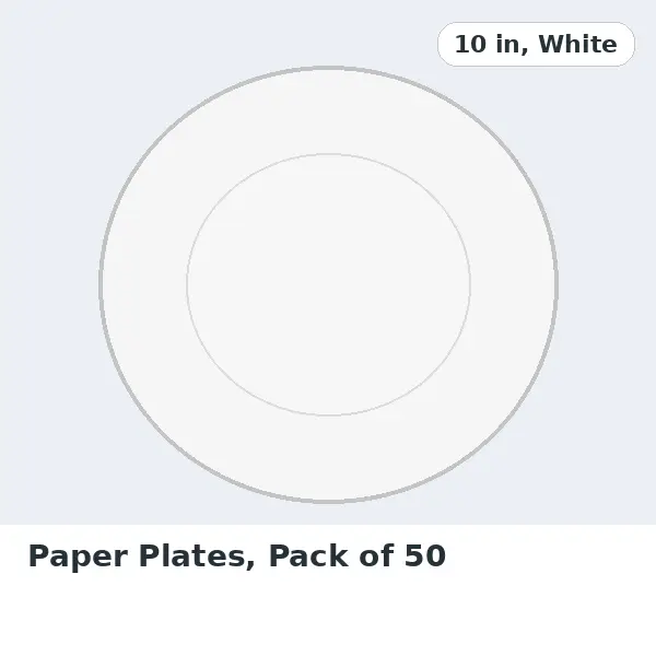 Paper Plates, Pack of 50 - 10 in, White