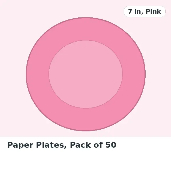 Paper Plates, Pack of 50 - 7 in, Pink