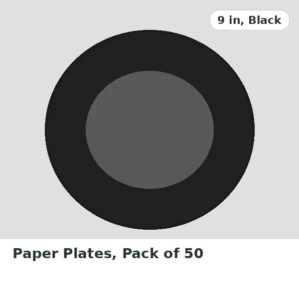 Paper Plates, Pack of 50 - 9 in, Black