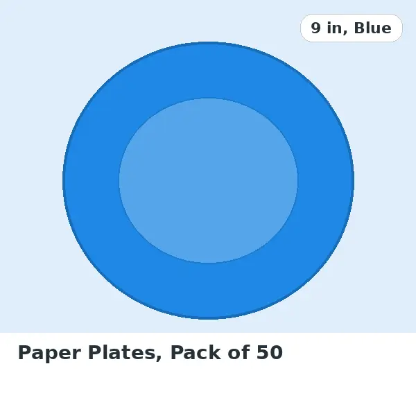 Paper Plates, Pack of 50 - 9 in, Blue