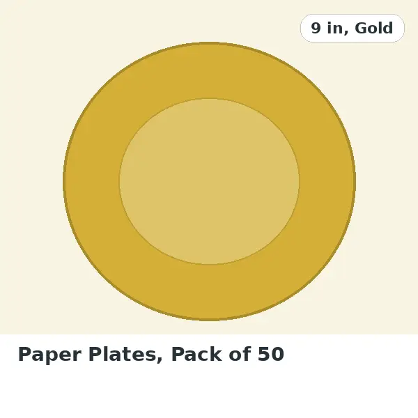 Paper Plates, Pack of 50 - 9 in, Gold