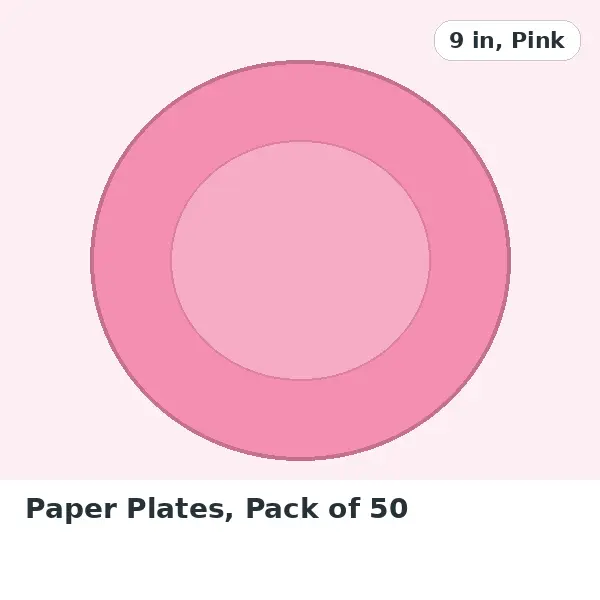 Paper Plates, Pack of 50 - 9 in, Pink