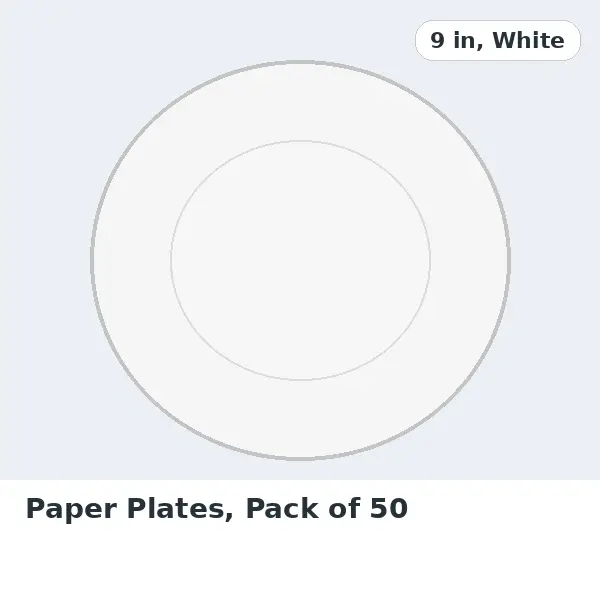 Paper Plates, Pack of 50 - 9 in, White
