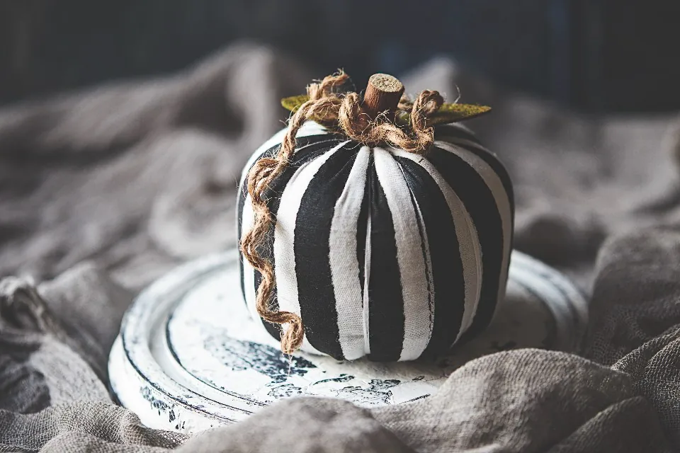 Striped Black & White Pumpkins, Set of 3