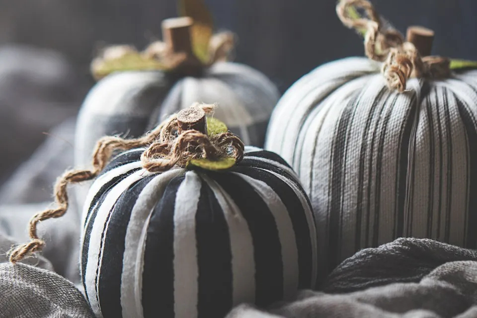 Striped Black & White Pumpkins, Set of 3