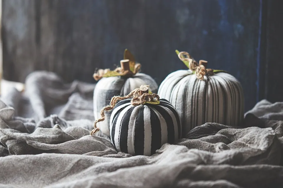 Striped Black & White Pumpkins, Set of 3