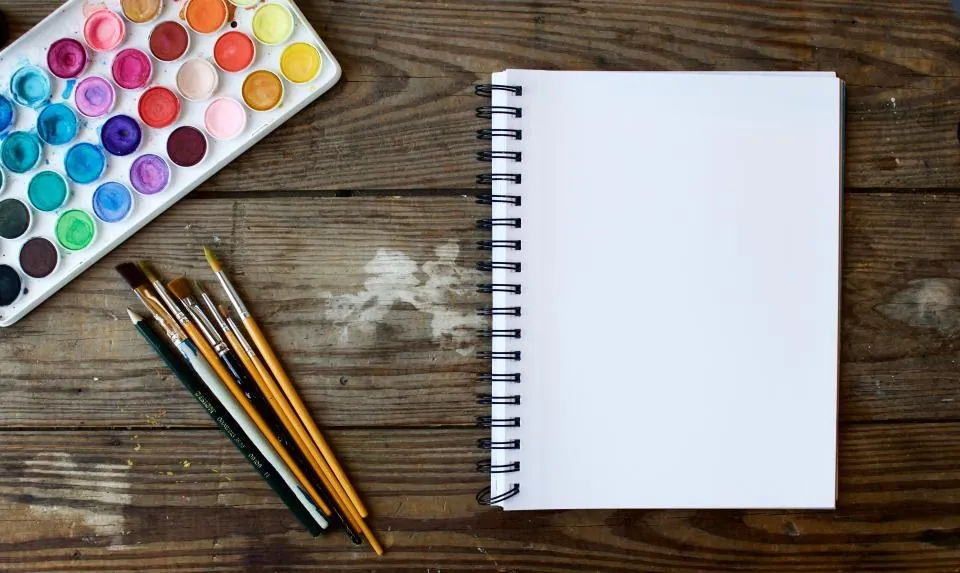 Watercolor Palette, Sketchbook & Brushes