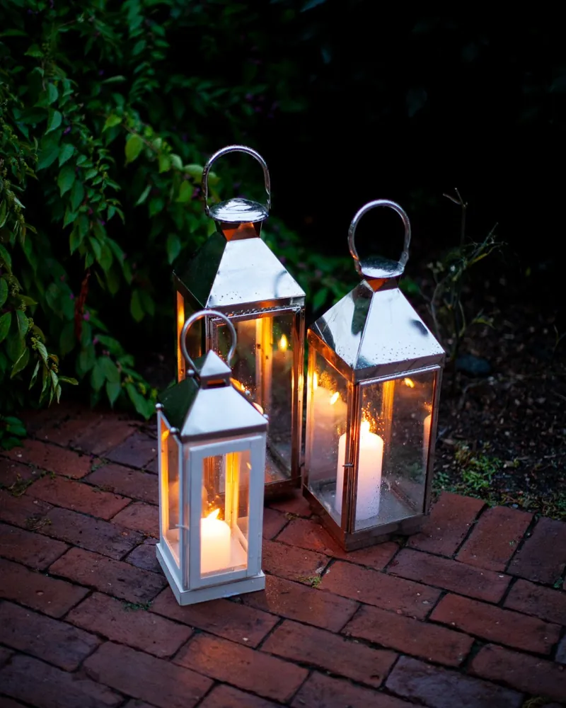 White Metal Lantern Pair