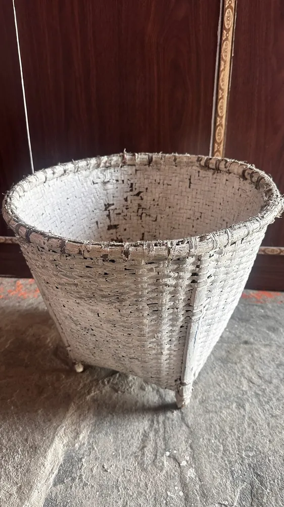 Whitewashed Woven Floor Basket