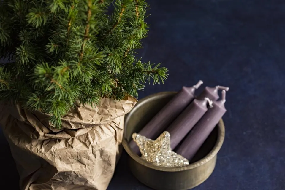 Advent Taper Candle Set with Brass Bowl