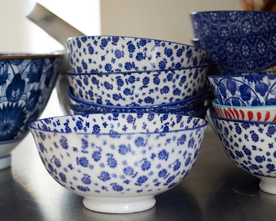 Blue & White Floral Rice Bowl, Set of 4