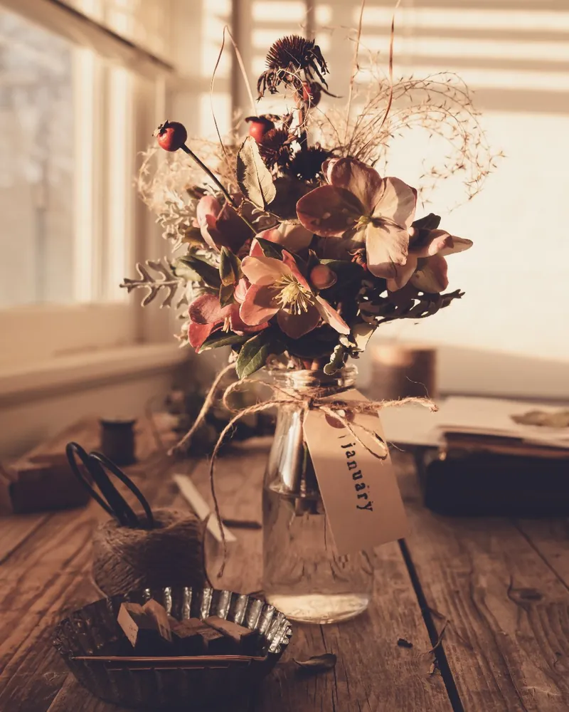 Dried Flower Bouquet in Bottle Vase