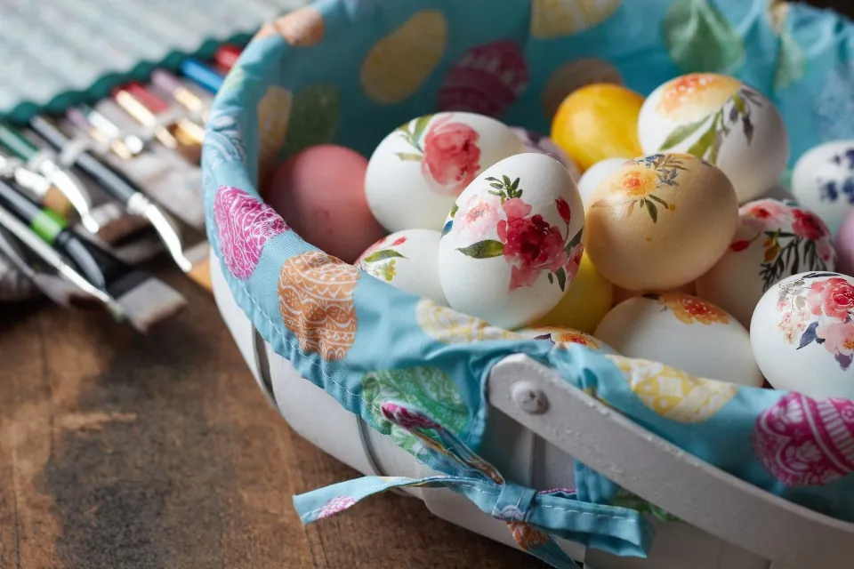 Floral Fabric Easter Basket with Eggs