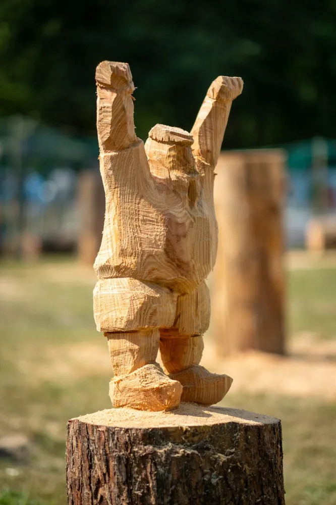 Hand-Carved Wooden Bear Statue