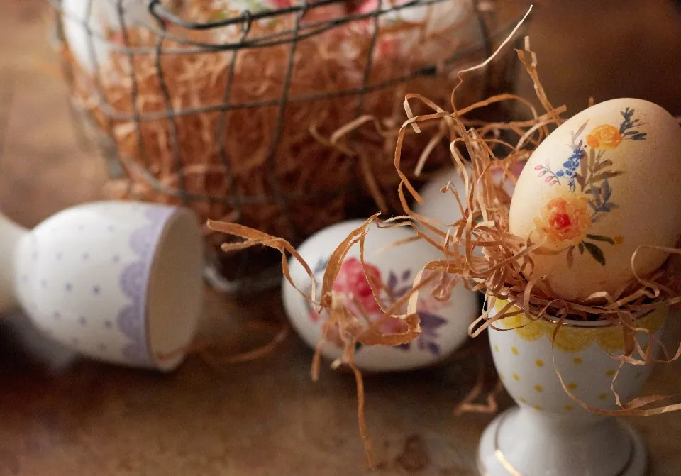Hand-Painted Easter Eggs in Cups