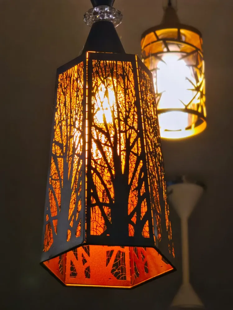 Laser-Cut Tree Lantern, Amber