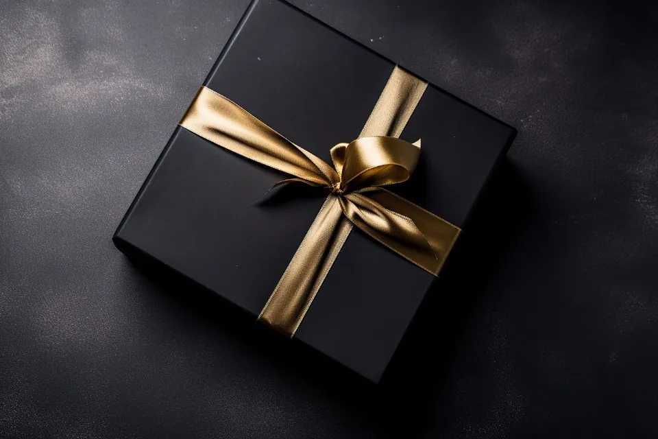 Matte Black Gift Box with Gold Ribbon