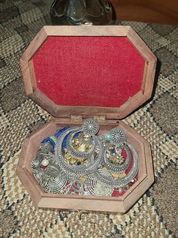 Octagonal Wood Jewelry Box with Velvet