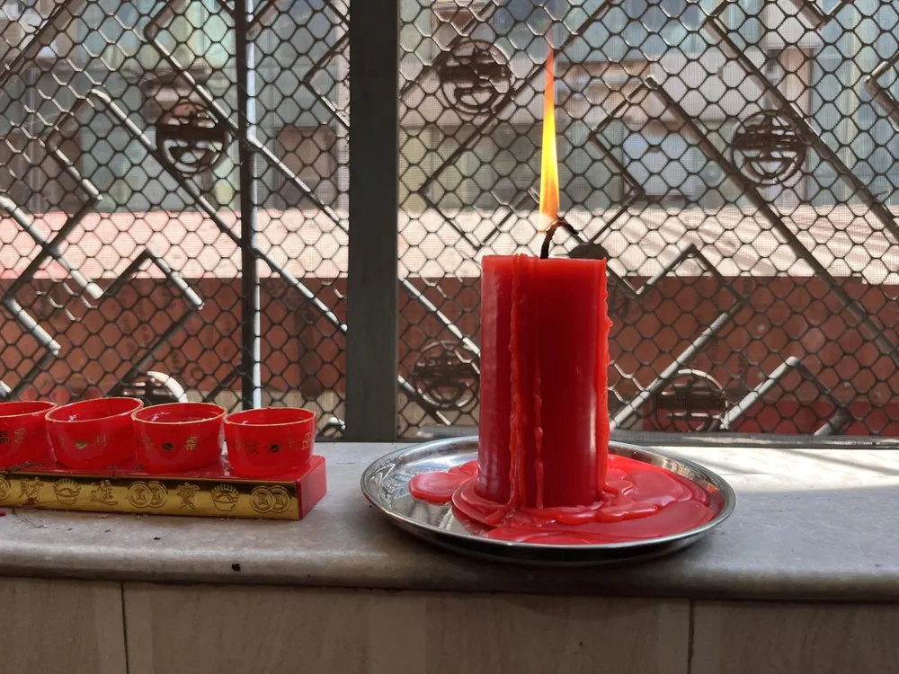 Red Pillar Candle with Plate