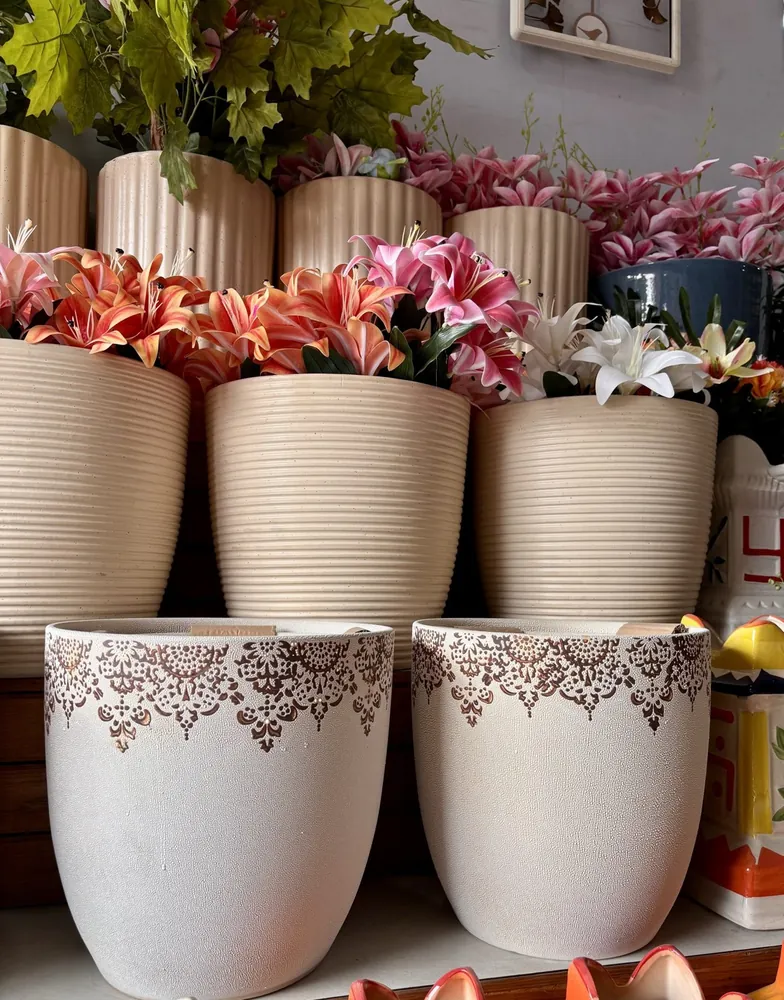 Ribbed Cream Planter Set, 3 pc