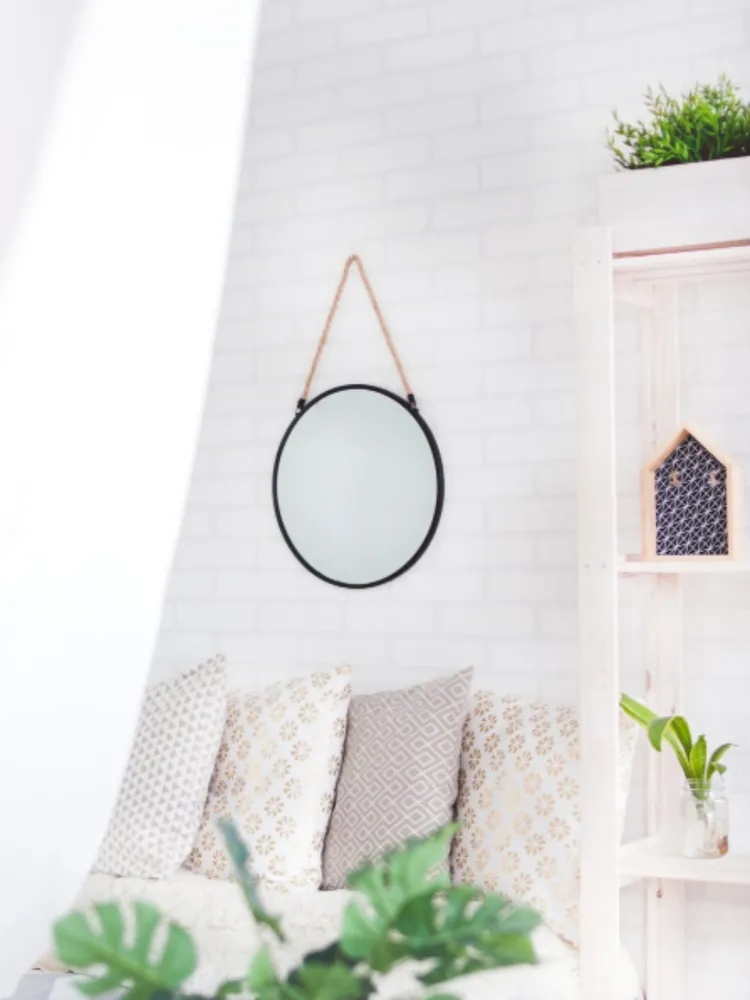 Round Black Mirror with Rope Hanger
