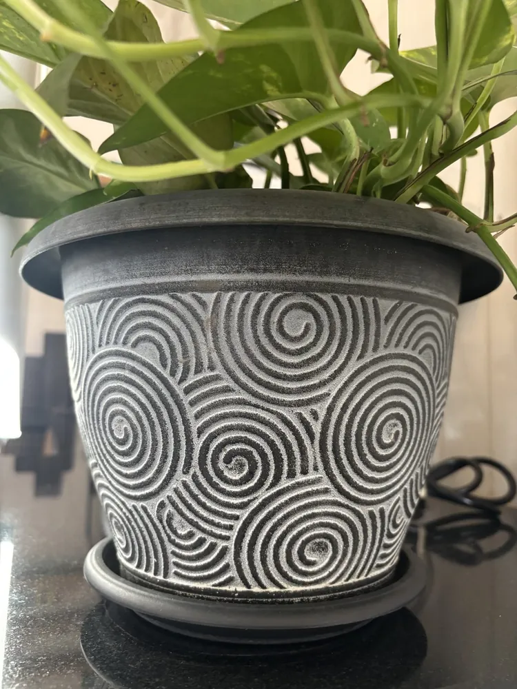 Spiral-Etched Planter with Saucer