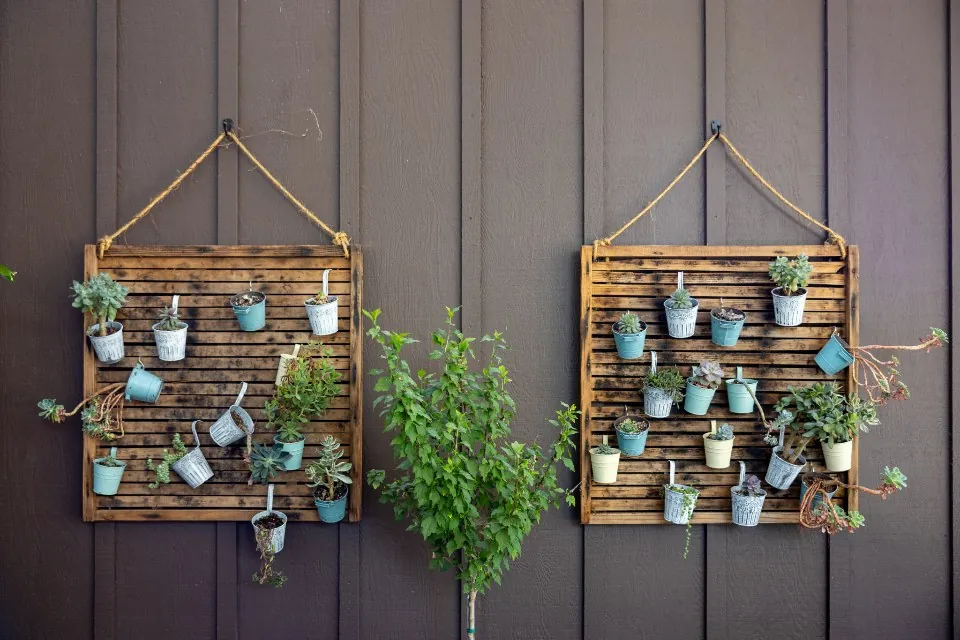Wall Grid Planter, Wood