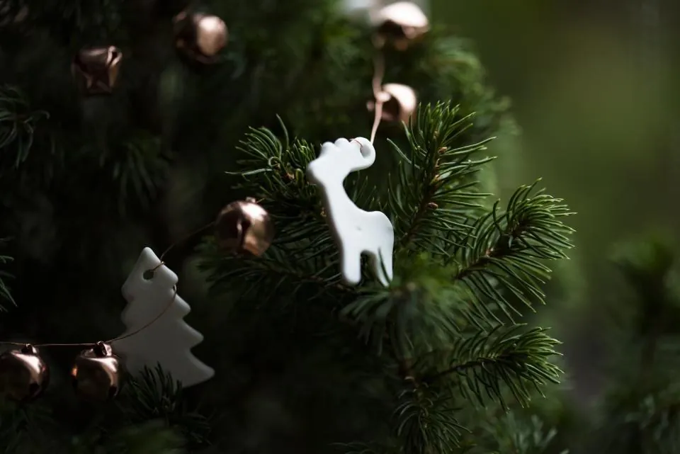 White Ceramic Reindeer & Tree Ornaments